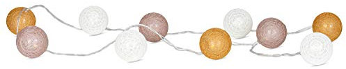 levandeo Guirnalda de 10 luces LED, bolas de algodón, color rosa, amarillo, blanco, guirnalda decorativa de bolas de algodón