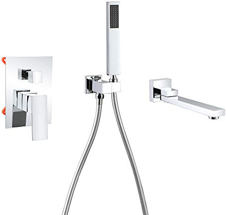 DEOLER Wall Mounted Bathtub Faucet with Handheld Shower, Solid Brass 180°Swivel Tub Faucet with Handheld Sprayer High Flow Bathtub Faucet Set with cUPC Certified Wall Mount Tub Filler, Chrome