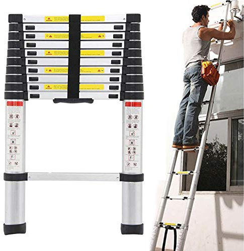 Professional Folding Aluminum Multi Purpose Telescoping Ladder, 10.5FT Telescopic Extension Step Ladder with Spring Loaded Locking, EN131 Certified Compact Ladder, 330lb Capacity