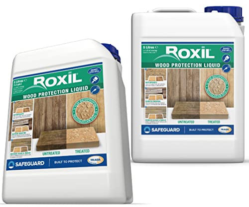 Roxil Liquide Imperméabilisant Bois 2 x 5L - Protection Hydrofuge jusqu'à 10 Ans - Incolore & Transparent - Terrasse, Clôture, Abris & Meubles Extérieurs - Rendement 25m²