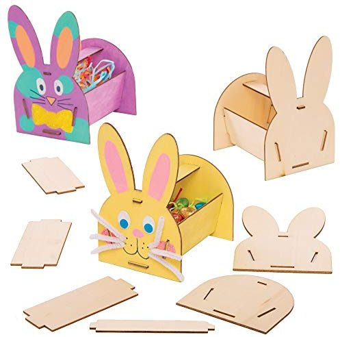 Baker Ross Kits de paniers Lapins en Bois (Paquet de 4) -Loisirs créatifs de Pâques pour Enfants, AT442