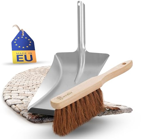 Novaliv Kehrblech Set KOKOSBORSTEN Handfeger Kehrblechgarnitur Metall mit Gummilippe Kehrblechbesen weiche Borsten Handbesen Kokosfaser Handkehrset Kehrblechset Kehrschaufel Feger und Kehrblech
