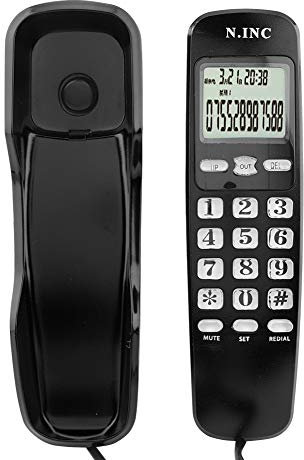 Heayzoki Corded Phone, Mini Wall Telephone Home Office Hotel Incoming Caller ID LCD Display Landline Phone, Telephone designed wall hanging type Stationary Rope Hanging Wall Mounted (Black)