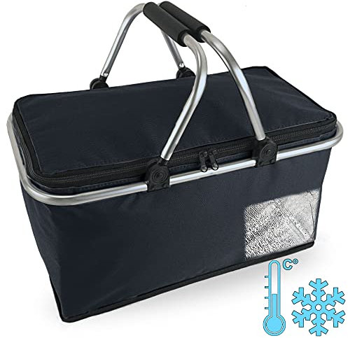 Cepewa Einkaufskorb faltbar mit Thermofunktion 30 L Kühltasche Thermokorb Picknickkorb Isoliertasche (grau mit Thermofunktion)