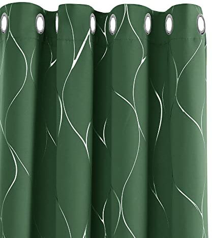 Deconovo Abdunkelnd Gardinen Thermo gegen Kälte Hitzeschutz Dicke Kälteschutz, Verdunkelungsvorhänge mit Ösen Vorhänge Wohnzimmer, 229x132 cm(HöhexBreite), Waldgrün, 2er Set