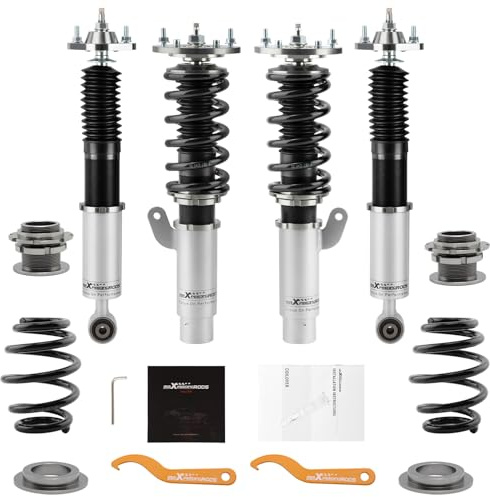 maXpeedingrods Dämpfung einstellbar Gewindefahrwerk für 3er E46 320i 323i | Coilover Sportfahrwerk Tieferlegungsfahrwerk für 3er E46 328i 330i M3 grau