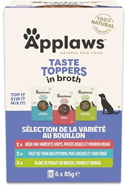 Applaws Nourriture Humide Naturelle pour Chiens – Sélection Viande & Poisson en Bouillon, sans Céréales, 6 x 85g