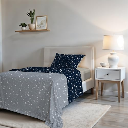 Set Lenzuola Letto Fashion, Made in Italy- Completo Letto in Morbida Microfibra, Lenzuolo Sotto con Angoli, Telo Sopra 150x270 e Federa con Patella Interna, Singolo, Belle