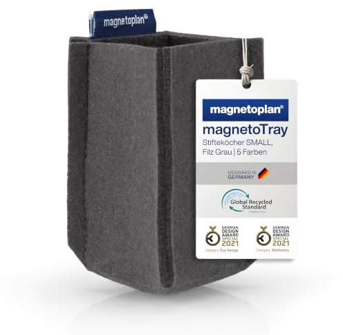 magnetoplan magnetoTray ecoAware Small, pot à crayons magnétique en feutre, 6 x 10 x 6 cm, pot à crayons gris en bouteilles PET recyclées