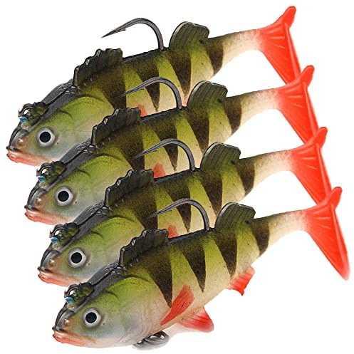 4PCS Pike Fishing Lures Baits Perch Soft Realistic Lures Green/Black