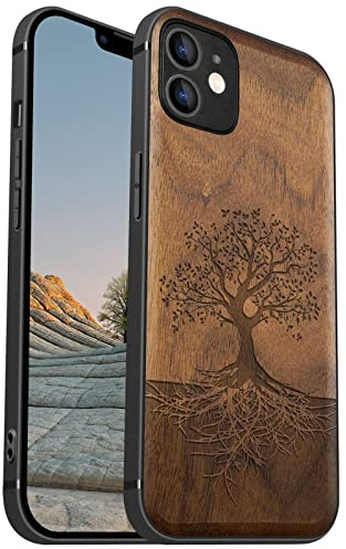 Carveit Coque magnétique pour iPhone 12 [Élégant Noyer] [Pare-Chocs en TPU Souple] Coque de téléphone Antichoc Compatible avec 12 Magsafe Coque Bois (Arbre avec des Racines)