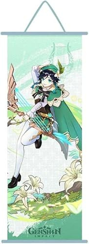 ZPPLD Genshin Impact Poster, Venti Rollbild, Anime Figur Videospiel Scroll, StoffPoster für Wanddekoration, 70 * 25cm