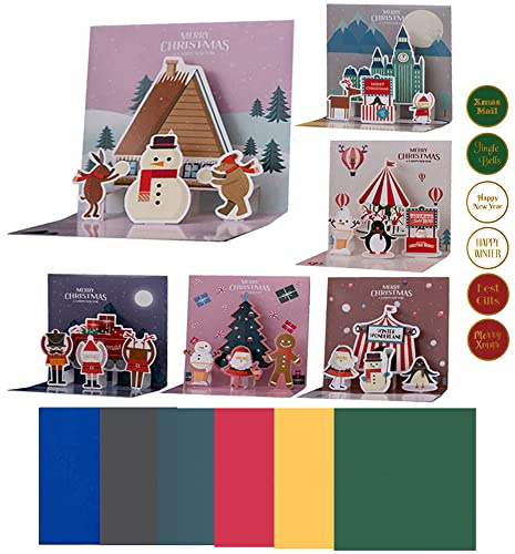 Shulaner Pop Up 3D Christmas Cards with Envelopes and Stickers, lustige Pop Up Weihnachtskarten Frohe Karten Weihnachten Grußkarten 2022 in English zum Ausdruck von Weihnachtsgrüßen – 6 Stück
