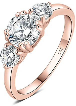 JewelryPalace Drei Stein Rund 1.4ct Zirconia Ring Damen, Verlobungsringe Silber 925 Frauen, Hochzeitsringe Damenring Simulierter Diamant Promise Ring,Mädchen Schmuck mit Stein Rosegold Gold
