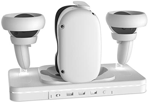 Aokicase For Oculus Quest 2 VR Multifunctional Controller Charging Station, Multifunctional Cooling Base, Dual Charger Docking Station for Oculus Quest 2 VR Holder (White, Oculus Quest 2) DSVR-003