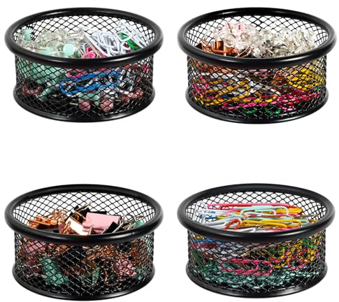 DANRONG Paper Clip Holder for Desk, Paper Clip Holders, Mesh Paperclip Holders Metal Paper Clips Dispenser Organizer for Desk Binder Clip Holder Container for Home Office School, Black 4 Pack