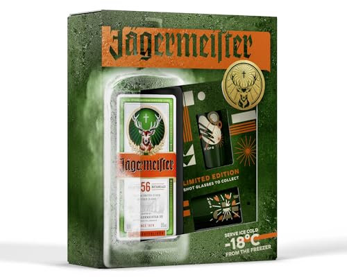 Jägermeister 70cl Special Pack - Con due bicchieri shot Limited Edition. Liquore a base di 56 Botaniche. Da servire ghiacciato. 35% Vol.
