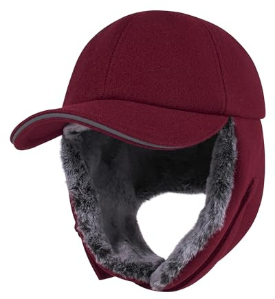 PivotWing Winter Hat with Earflap, Winter Basecap mit Ohrenklappen Wintermütze Herren Damen Fliegermütze Russische Mütze Faux Fur Trapper Bomber Aviator Hat Ohrenschützer Trappermütze Burgund