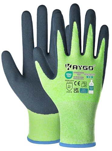 KAYGO Latex Coated Work Gloves for Women, Breathable, 3 Pairs, KGE19LGR | Recycled Polyester Gardening Safety Gloves, Ideal for Light Duty Yard Work, Warehouse, DIY, Painting (Green, Medium)