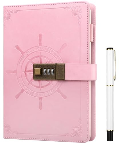 Kesote A5 Journal with Lock for Girls, Secret Diary, 212 Pages - Pink | Leather Cover,Back to School Supplies,Personal Daily Arrangement