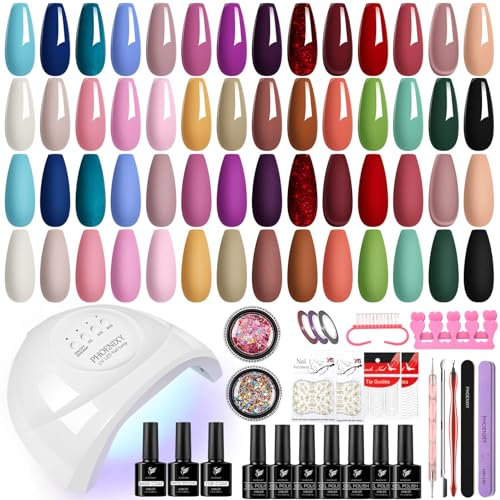 Nagelset Gelnägel Starterset, Phoenixy 28 Farben Gel Nägel Set mit 48W U V/LED Lampe, Gelnägel Set mit Nagel-Tools für Anfänger Geschenke für Frauen