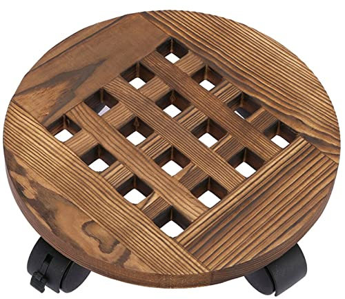 BGFYUSF Pflanzen-Caddy, Pflanzen-Roller, Pflanzen-Caddy aus Holz, rollender Pflanzenständer, runder Blumentopf-Mover, Pflanzentopf-Palettenrolle mit Universalrädern (gebrannte Farbe, 25 cm)