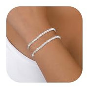 CASSIECA Armband Damen 925 Sterling Silber Armbänder Silver Armband Set Verstellbare Stapelbare Kettenarmband für Damen Mädchen