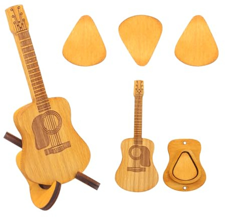 Kujinova Plektren Gitarre, Holz Plektrum Gitarren, Plektrum Halter mit Plektren Plektrum Akustikgitarre Guitar Picks für Retro-Stil Geschenke für Gitarren und Ukulelenliebhaber