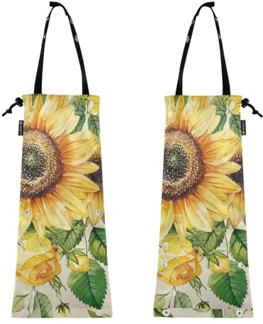 ZRWLUCKY Bolsas de basura para coche, paquete de 2 pequeñas bolsas de basura para coches, camiones, cubos de basura de coche, girasoles, rosas, abejas de verano, Girasoles Rose Verano Abejas, 8.7 x