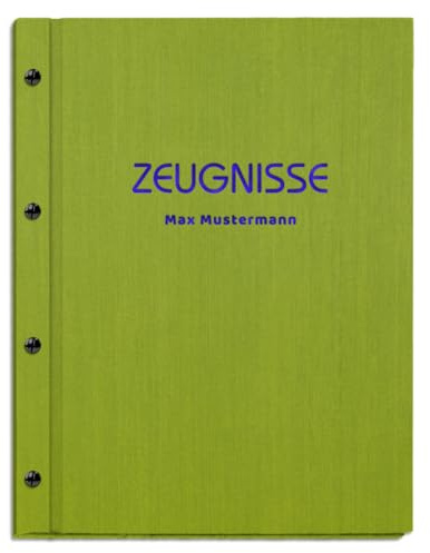 Personalisierte Zeugnismappe mit eigenem Namen in grüner Leinenoptik | für Zeugnisse in DIN A4 - inkl. 12 Sichthüllen - handgefertigt und personalisierbar mit eigenem Namen