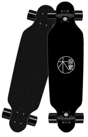 Skateboard 80 cm Mini Longboard 8 Schichten Ahornholz mit ABEC-7 Kugellager für Kinder Erwachsene und Anfänger (Melanin, Schwarze Räder)