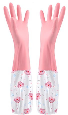 JYJLLM Velvet Lining Marigold Gloves - Medium, Premium Rubber Kitchen Gloves for Washing Up, Dishes (1 Pink Bundle)