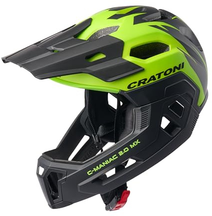 Cratoni C-Maniac 2.0 MX Cykelhjälm, fullface-hjälm, för downhill och freeride, med avtagbar hakbygel (lime-svart, S/M (52–56 cm))