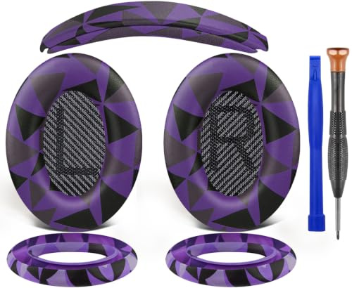 SOULWIT Ear Pads Cushions + Headband + Silicone Earpads Cover Protector, Replacement Kit for Bose QuietComfort 35 QC35, QC35 ii Over-Ear Headphones - Purple Black