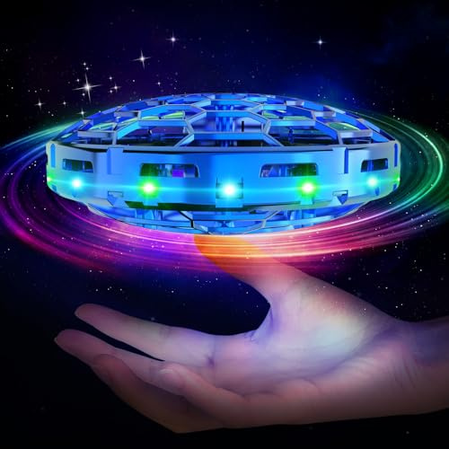 Skeufy Fliegender Ball, Magic Spinner Ball mit RGB Licht, Flying Orb Ball Mini Drohne für Kinder, Hand Controlled Schwebeball Spielzeug Geschenke für Jungen Mädchen 6-12 Jahre (Blau)