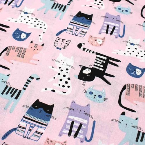 VmG-Store 1m Baumwollstoff zum Nähen 100% Baumwolle Nähstoff KEINE Meterware Kinderstoff (Katzen Bb017)