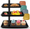 GZhaizhuan Alzata per frutta con 3 ripiani, in acciaio nero, girevole a 360°, per dessert, torte, dolci, biscotti, noci, frutta, con 4 pallet di plastica