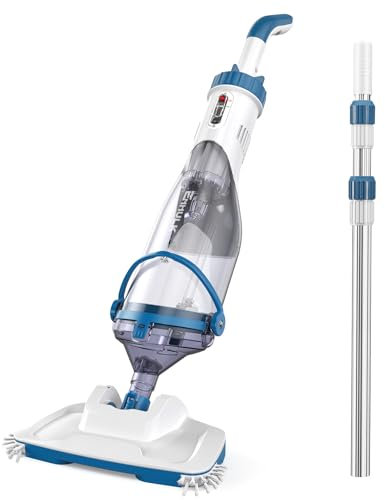 Enhulk Poolsauger Akku, 2025 Verbesserter 34cm breiter Kopf, Betriebsdauer bis zu 60 Minuten, Poolreiniger mit 3 Filter & Teleskopstange, Absaugung bis zu 4200L/H, Ideal für Aufstellpool usw