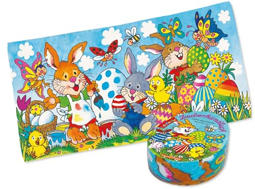 Lutz Mauder – Zauberhandtuch Kinder, Ostern, Flauschiges Handtuch in Eiform, Osternest, Baumwolle, 60 x 30 cm, saugfähig und weich, entfaltet Sich mit Wasser, Geschenk für Kinder, Osterkorb