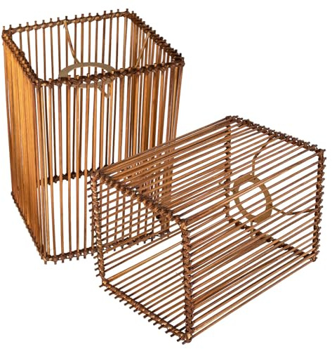 Boho Lampenschirm quadratisch Bambus dunkelbraun 15x15x20cm 2 Stück