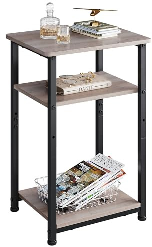 WLIVE Beistelltisch, Kleiner Tisch 3 Ablagen, Zeitschriftenhalter, Couchtisch klein für Wohnzimmer, Schlafzimmer,37T x 31B x 56H cm (1, Eiche, 37Tx31B)