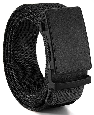 CHAOREN 1.5 Nylon Ratchet Belts for Men - Black Adjustable Casual Work Belt with Slide Buckle - Trim to Fit
