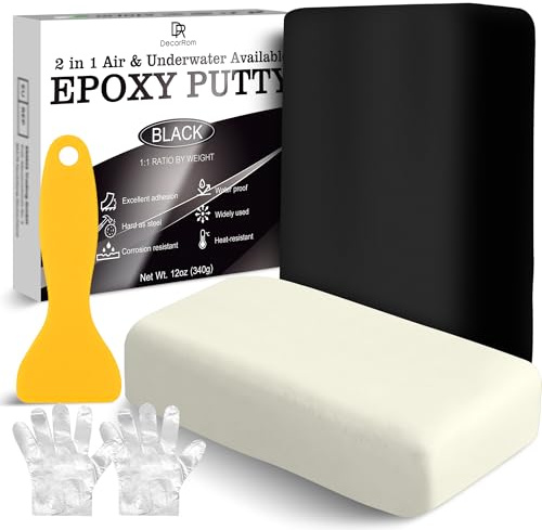 Epoxidharz Knete - 340g Epoxid Knetmasse Reparaturset für Unterwasser & Trocken, Epoxy Knetmass zum Abdichten Lecks, Schließen Rissen, Füllen & Modellieren auf Metall, Fliesen, Holz, Keramik (Schwarz)