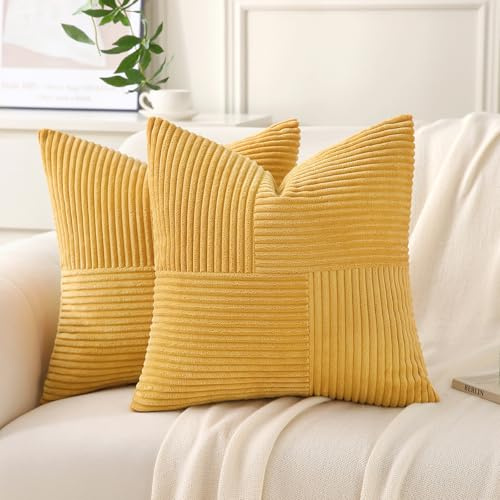 Yosodeko 2er Set Kordsamt Kissenbezug 40x40 Kurkuma Gelb, Flauschig Boho Kissenhülle Kissenbezüge Sofakissen Couchkissen Dekokissen Zierkissenbezug Weich Deko für Couch Bett Sofa Wohnzimmer