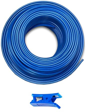 Tubo flessibile per frigorifero blu HUAZIZ da 50 metri, tubo flessibile di ingresso, tubo flessibile per osmosi per frigorifero affiancato, filtro per acqua, acquario, 1/4 (6,35 mm)con tagliatubi blu