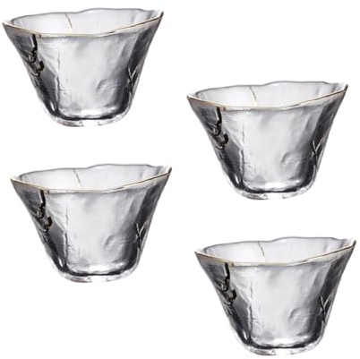 ROMISBABA 4 Piezas Tazas Japonesas de Vidrio con Dorado Resistentes al Calor para Sake Té y Bebidas Diseño Elegante y Multifuncional para Regalo o Decoración