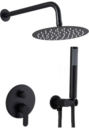 Kit complet de douche encastrée, pour salle de bain et hôtel, montage mural invisible avec thermostat, système de douche avec douche à effet pluie, douchette et robinets, noir