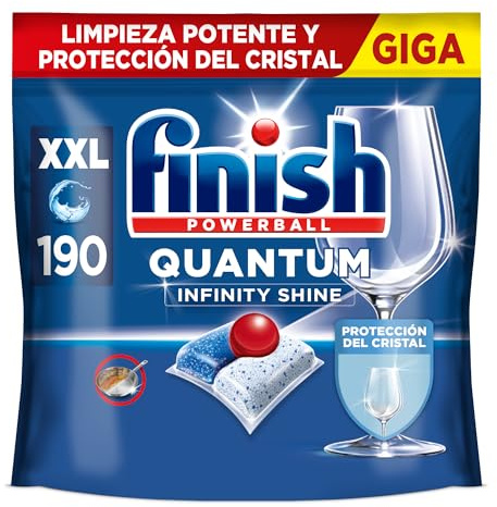 Finish Powerball Quantum All in 1 Pastillas para el lavavajillas todo en 1, limpieza profunda y brillo superior, 190 pastillas