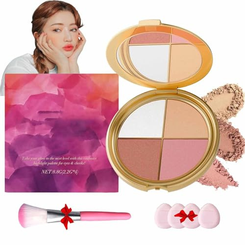 Paleta Iluminadora Para Ojos Y Mejillas,Maquillaje 4 En 1 Con Tonos Iluminadores Para Colorete,Maquillaje De Larga DuracióN,Polvos De Contorno De Aspecto Natural,Apto Para Uso Diario