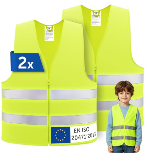 Brovamo 2 Piezas Chaleco Reflectante, Chaleco Alta Visibilidad para Niños y Adultos, Chaleco de Seguridad Ideal para Automóviles, Motocicletas y Obras de Construcción (2, S)